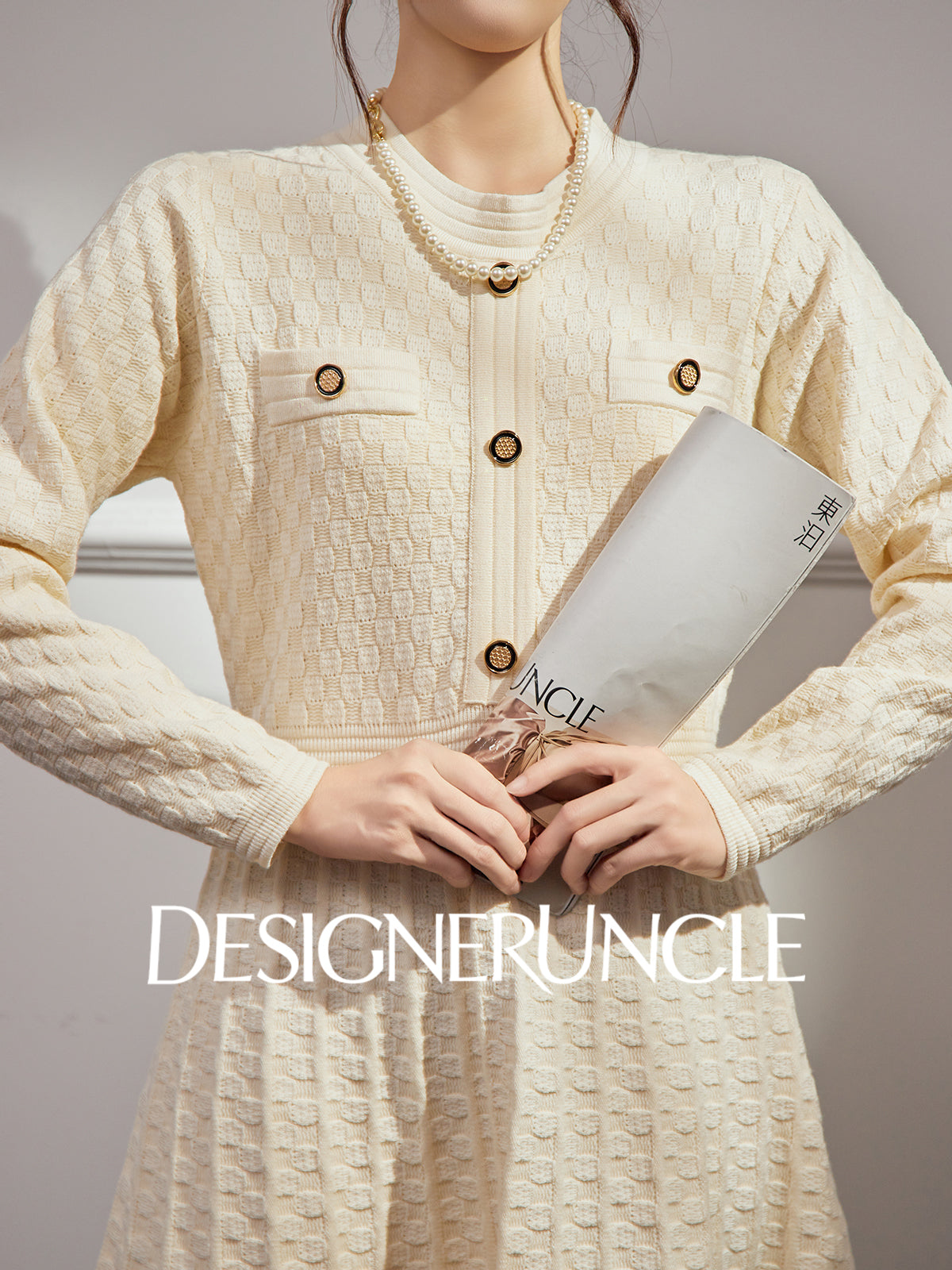 DGU "Suyu" apricot new knitted French elegant waist commuter skirt - Josephina.