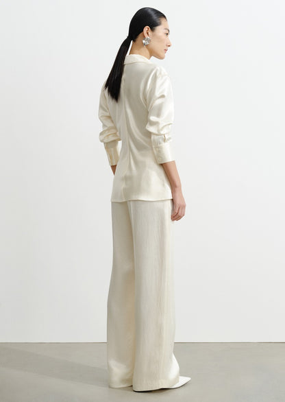 COMME MOI Lv Yan Designer Summer Acetate Texture V-Neck Waist Shirt - AYLA.