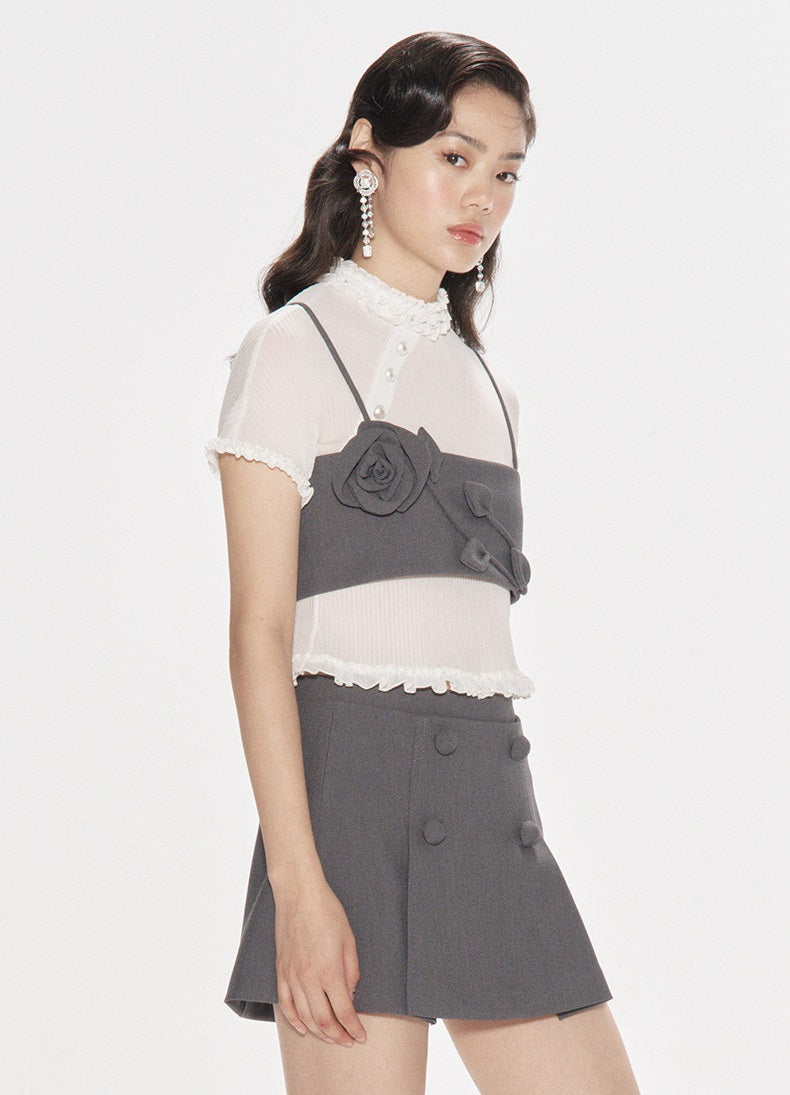 FAME White Mesh Thin Sheer Pleated Short sleeve Top - BRENNAN.