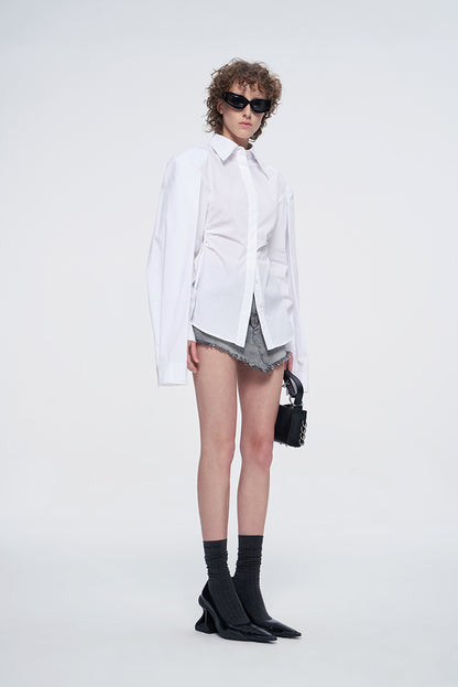 ANNAKIKI niche white double-sleeved long-sleeved shirt-LUODAN
