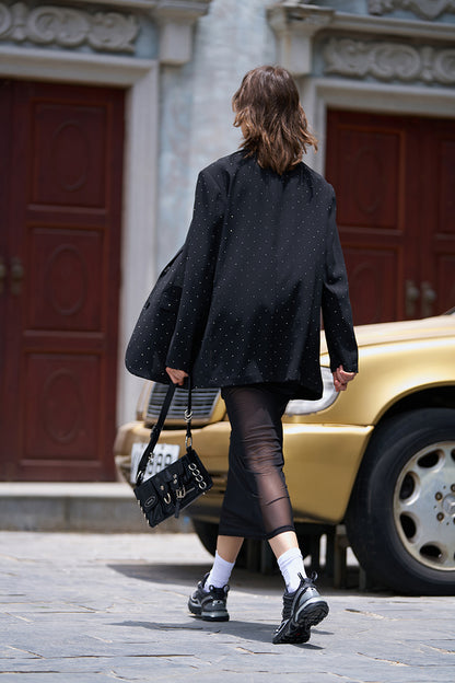 ANNAKIKI Pre-Fall Niche Designer Black Mesh Paneled Midi Skirt-TEMS