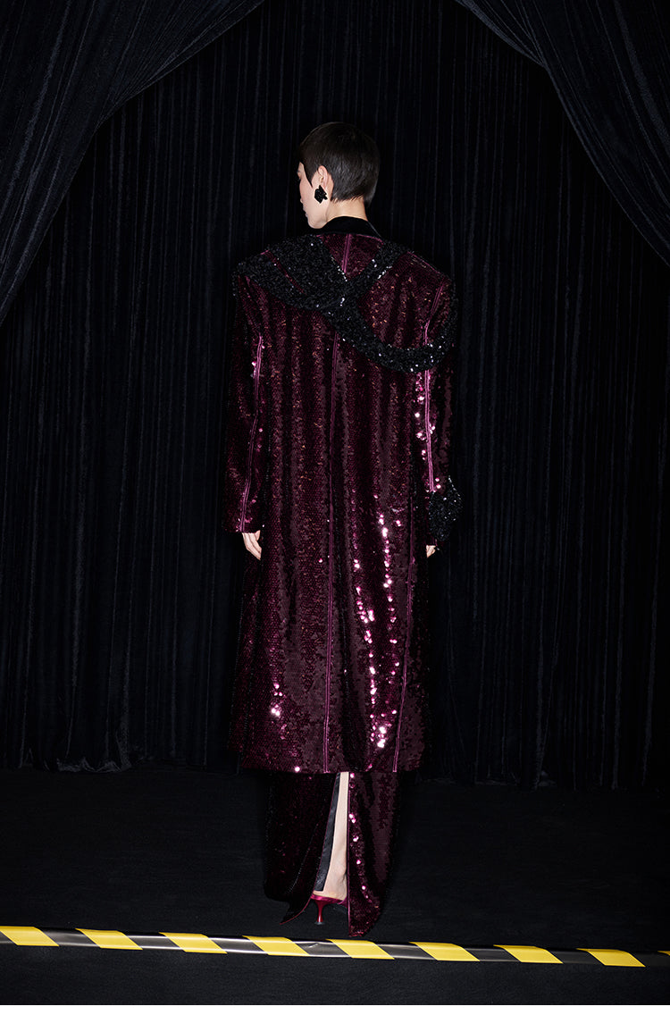 M essential Mackay designer beaded belt wide-shoulder sequins coat skirt set- Rae.