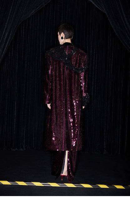 M essential Mackay designer beaded belt wide-shoulder sequins coat skirt set- Rae.