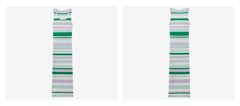 COMME MOI  summer colorful striped skinny wool knit dress - HARPER.