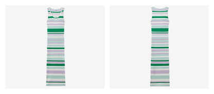 COMME MOI  summer colorful striped skinny wool knit dress - HARPER.