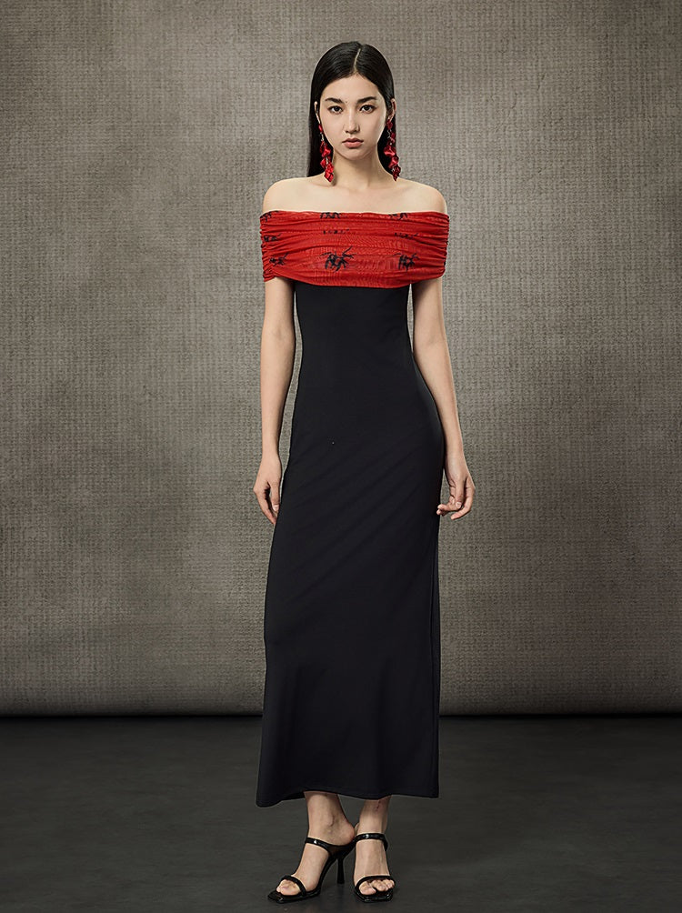 HECO Pleated One-Shoulder Bardot Temperament Midi Dress  - BELIEVE.