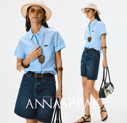 ANNASPEAK  denim Bermuda denim shorts-WAA.