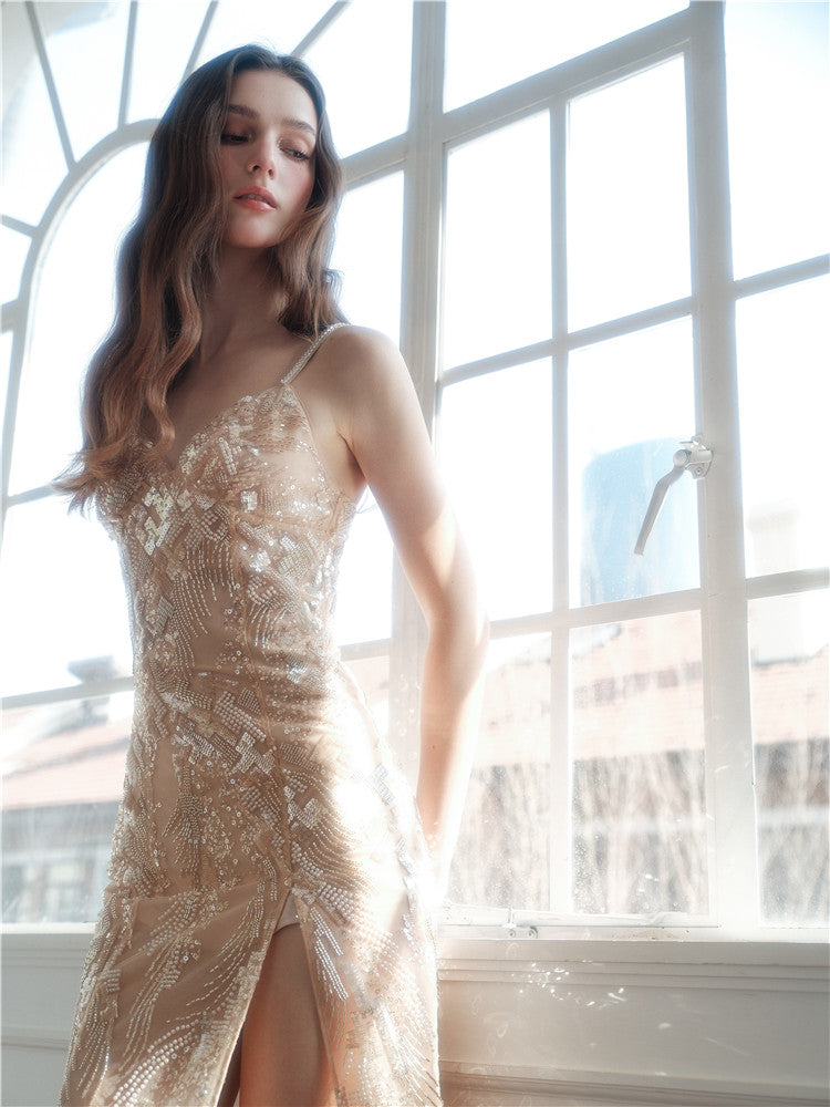 Wardrobes by Chen Elegant Hand-Embroidered Crystal Floral Dress-Dollar