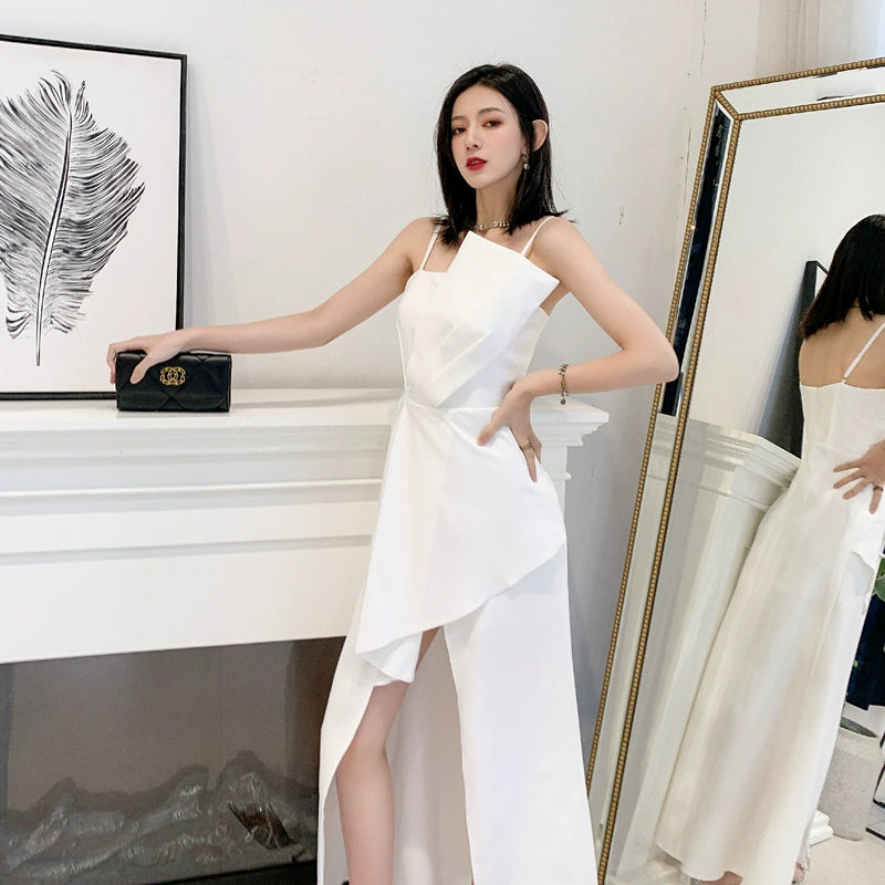 DOLLY Elegant Retro Style Sleeveless Tube Top Long Slit Business Dinner Dress-KIKE