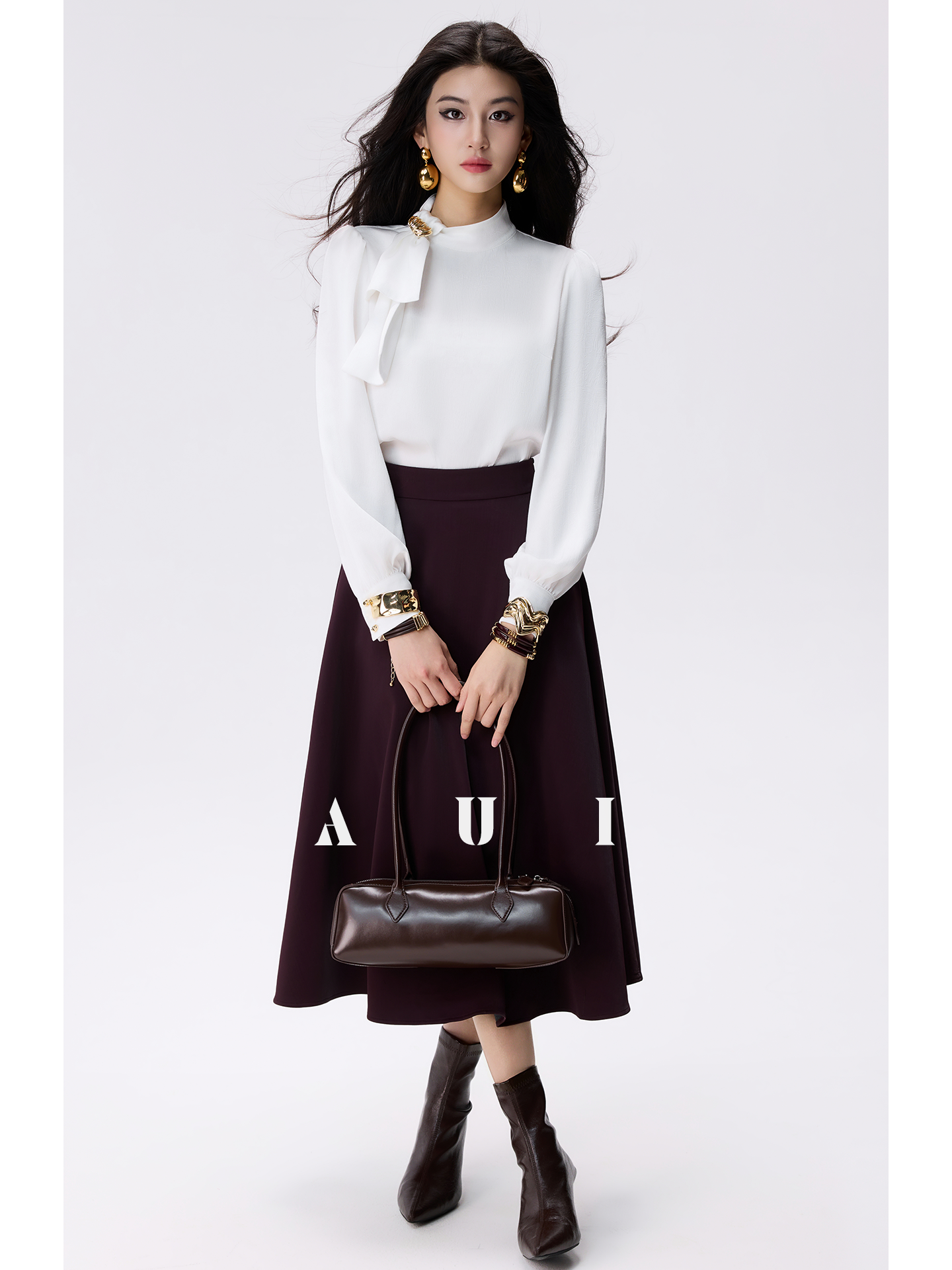 AUI Andorra red faux leather jacket A-line skirt two-piece set - JUN.