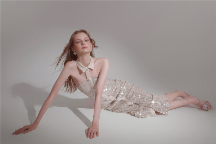Wardrobes by Chen High End Sequin Halter Neck Cocktail Dress-Davy
