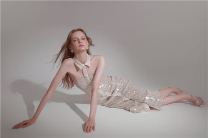 Wardrobes by Chen High End Sequin Halter Neck Cocktail Dress-Davy