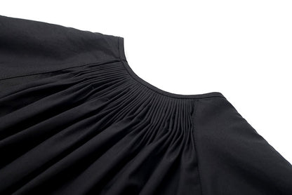 ZHUCHONGYUN Cotton Black Pinch Pleated Loose Straight Shirt--CHIDOME.
