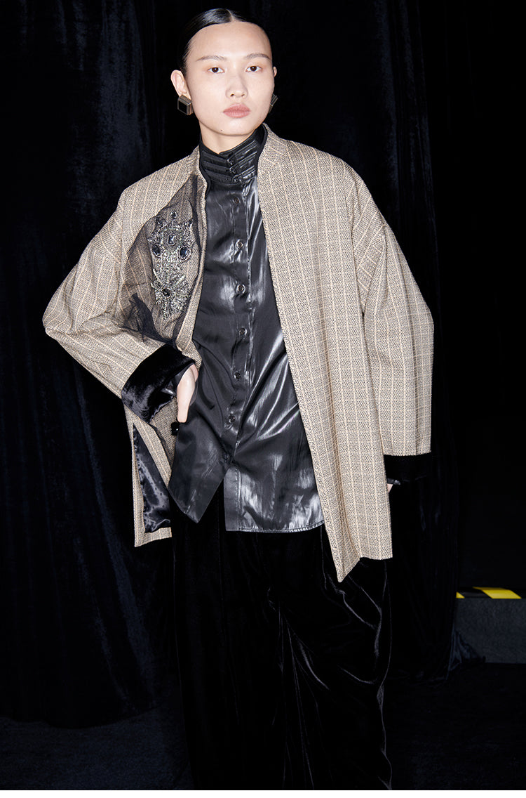 M essential Mackay designer brand embroidered new Chinese cardigan top - grunt.