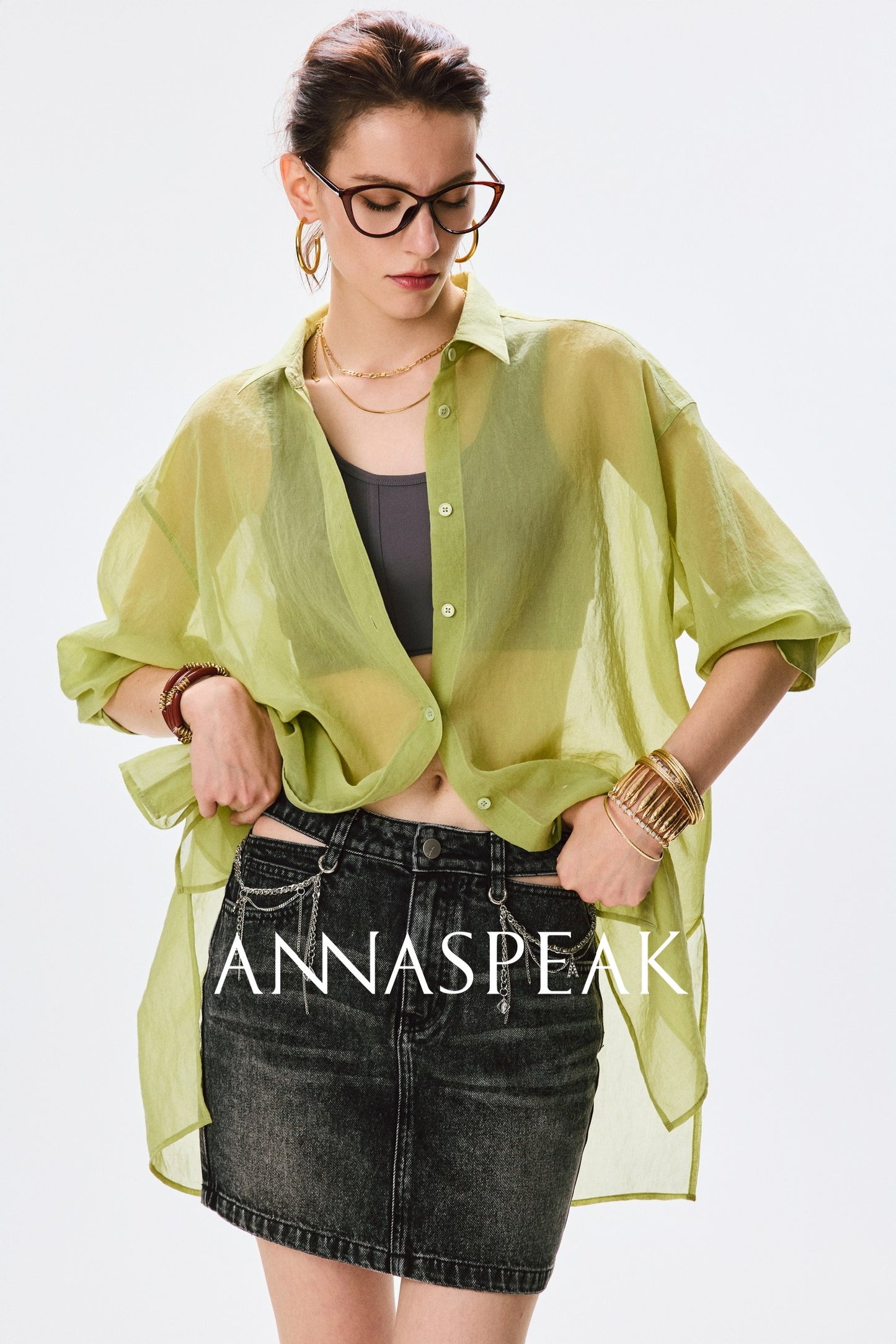 ANNASPEAK  cotton skirt high-waisted temperament denim skirt -MOMO.