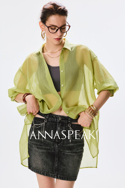ANNASPEAK  cotton skirt high-waisted temperament denim skirt -MOMO.