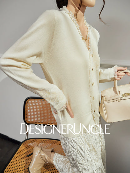 DGU "Jinyan" soft and glutinous white knitted sweater loose slimming fashion jacket - Jesse.