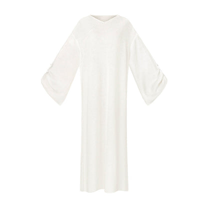 TUYUE Wool Crew Neck Slanted Placket Long Sleeve Knitted Dress - MARIA.