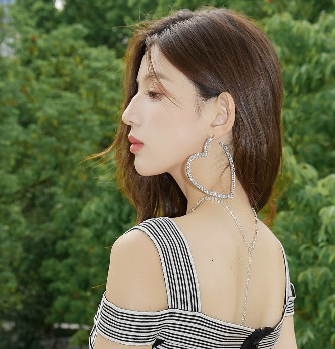 DOLLY Luxury Big Heart Full Diamond American Style Chic Earrings-LUNA
