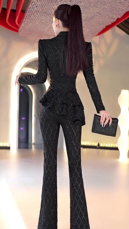 VJE New Double-breasted Skirt Top Micro Flared Pants Two-Piece Set - MINO.