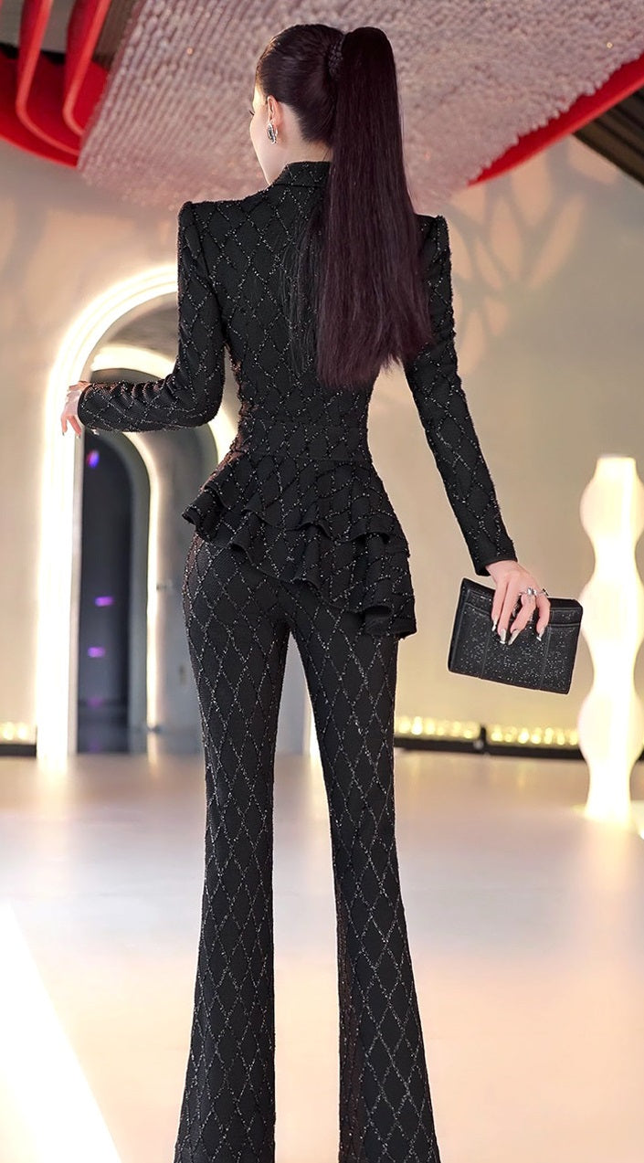 VJE Double-breasted Skirt Top Micro Flared Pants Two-Piece Set-MINO.