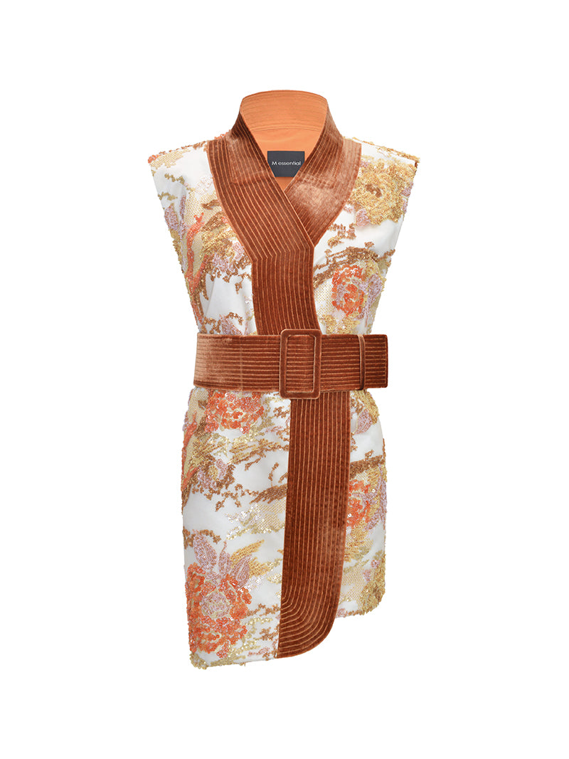 M essential Mackay designer quilted wide belt placket vest pant set- indira