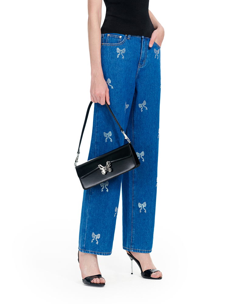 YES BY YESIR | Ye Qians Shine Love Bow Hot Diamond Straight Jeans -MIRABELLE.