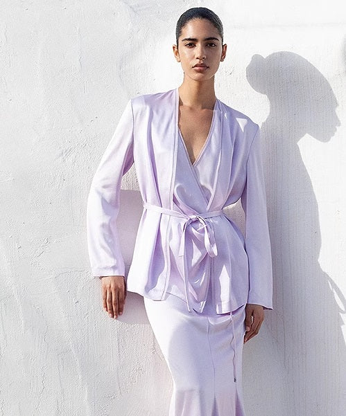 COMME MOI  Double-Sided Satin Lace-up Purple Straight top - NORA.