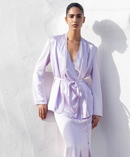 COMME MOI  Double-Sided Satin Lace-up Purple Straight top - NORA.