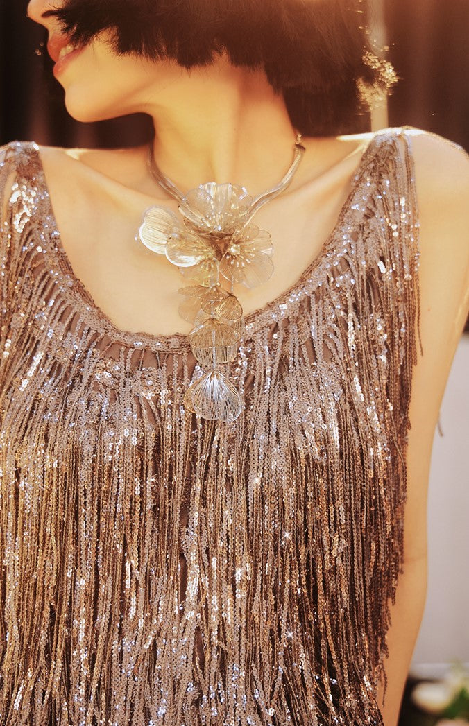 DOLLY Luxury U-Neck Star Light Tassel Sleeveless Backless Short Party Dress-PHEOBE