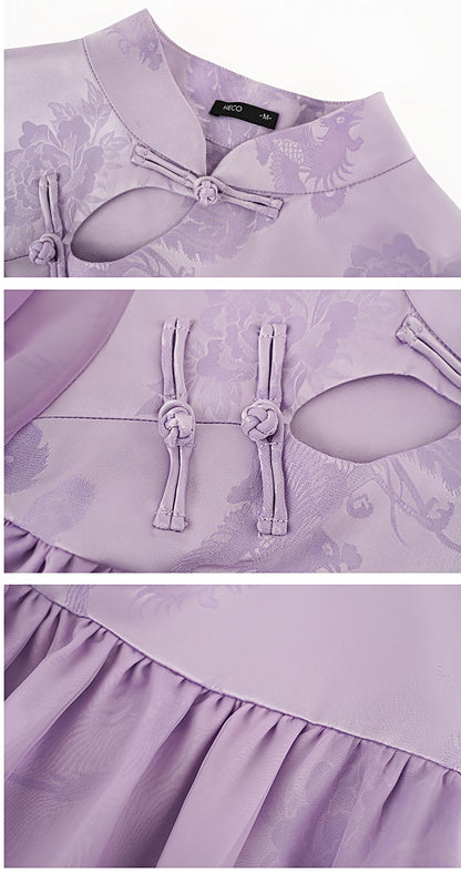 HECO [Feng Wu Clear Sleeves] New Chinese Standing Collar Buckle Flowing Dress- CLOAK.