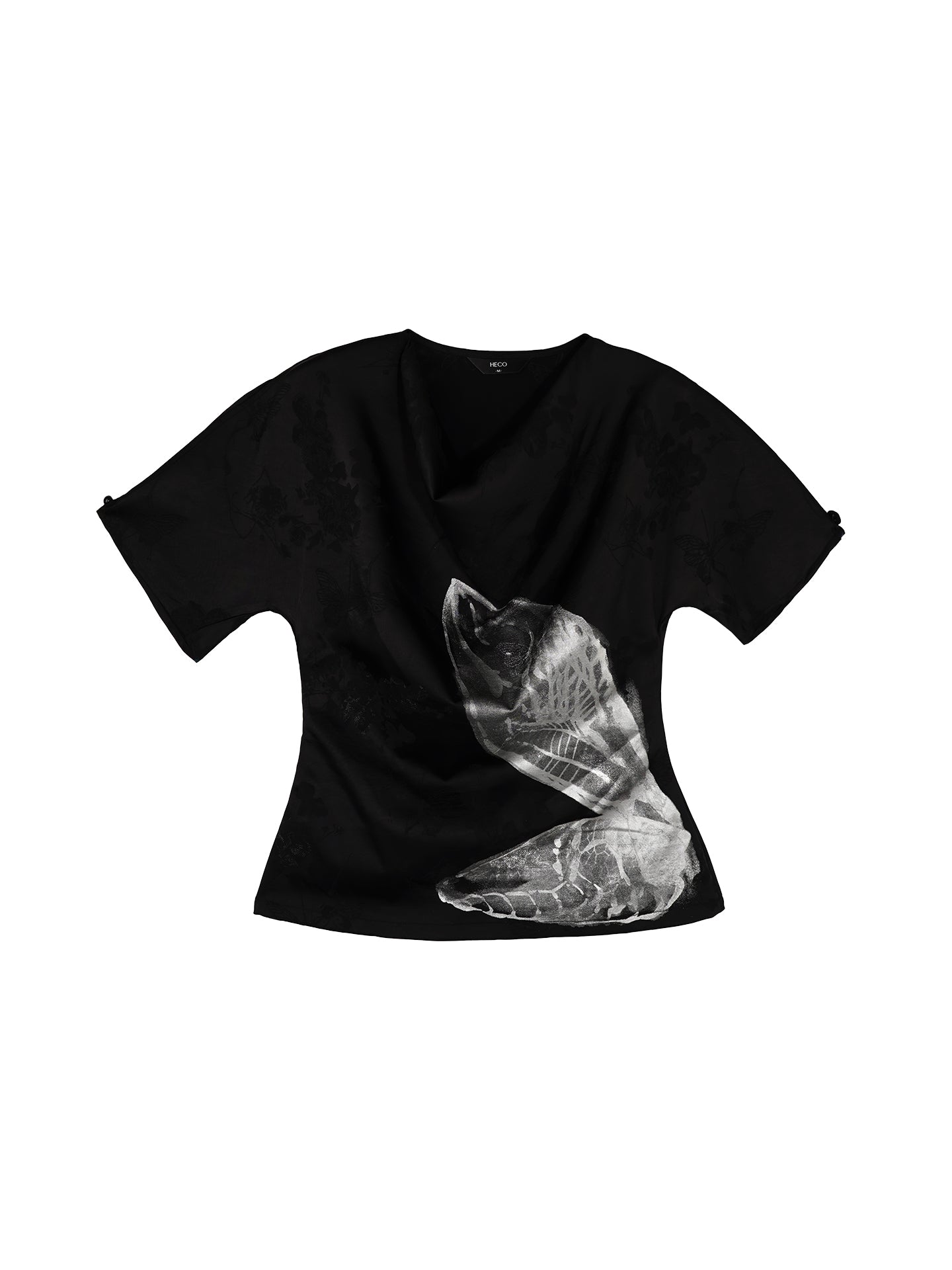 HECO Chinese Art Butterfly Print Swing Neck T-Shirt Waist Slim Top - CONJOR .