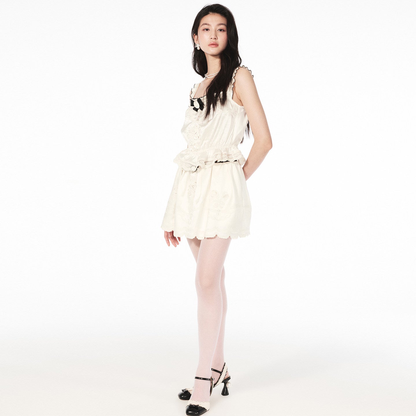 FAME bow embroidered satin top - REMI