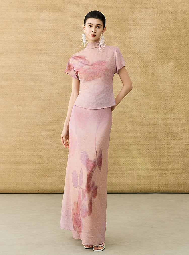 HECO Chinese gradient floral flowing temperament skirt - SWAED.