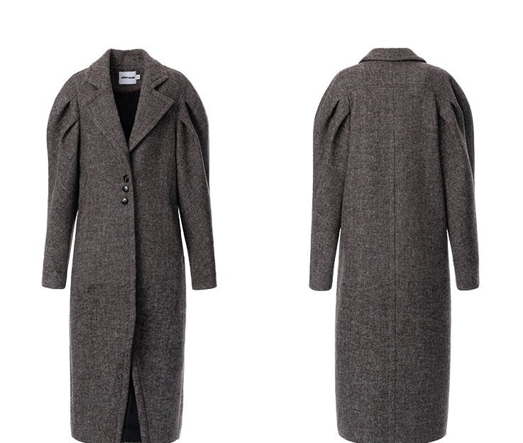 LEDIM W Premium Tweed Trench Coat Fall/Winter Bud  Long Wool Coat - Aihu
