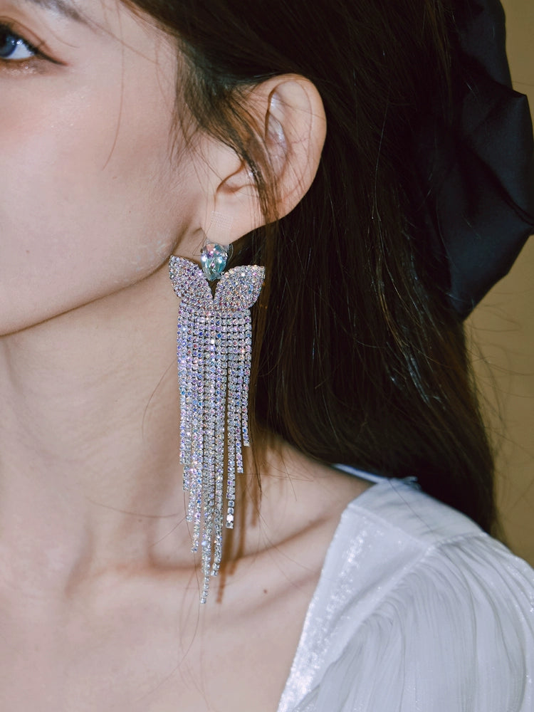 DOLLY Elegant White Diamond Tassel Earring-NONNA