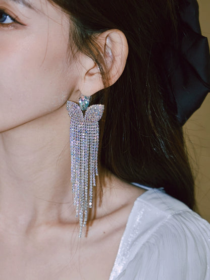 DOLLY Elegant White Diamond Tassel Earring-NONNA