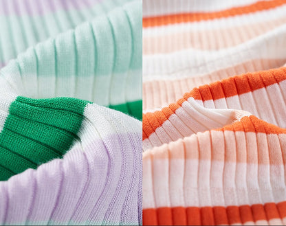 COMME MOI  summer colorful striped skinny wool knit dress - HARPER.