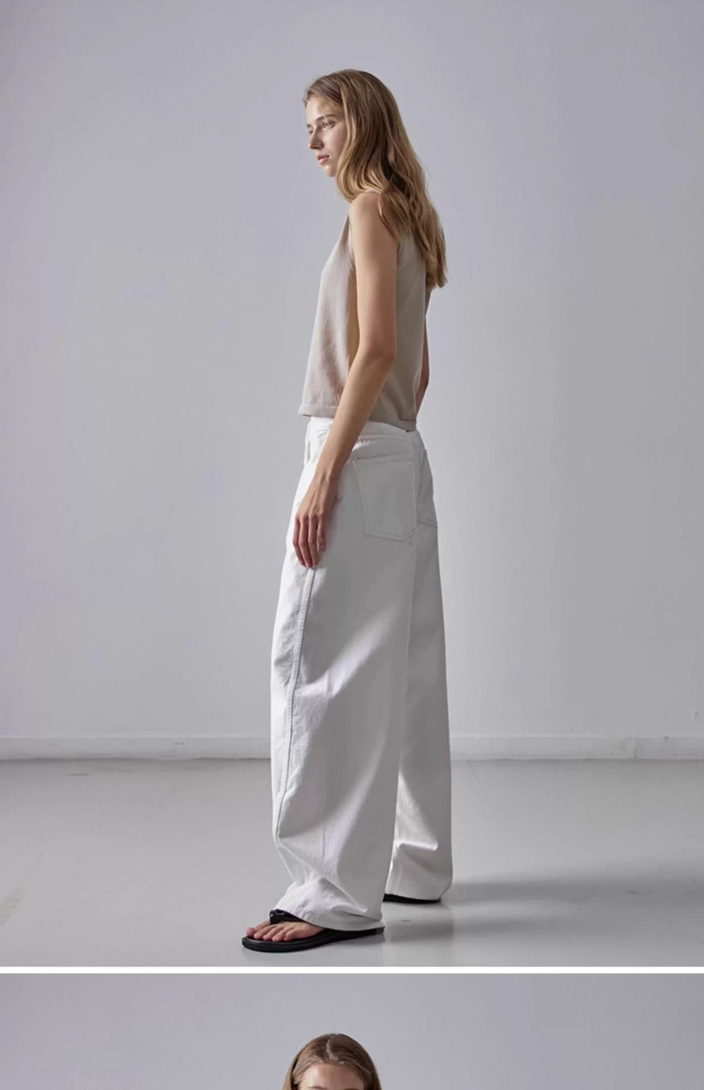 NOTHING WRITTEN facade pattern white jeans high waist commuter straight pants -LILY.