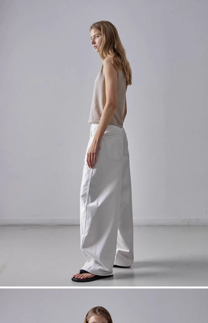 NOTHING WRITTEN facade pattern white jeans high waist commuter straight pants -LILY.