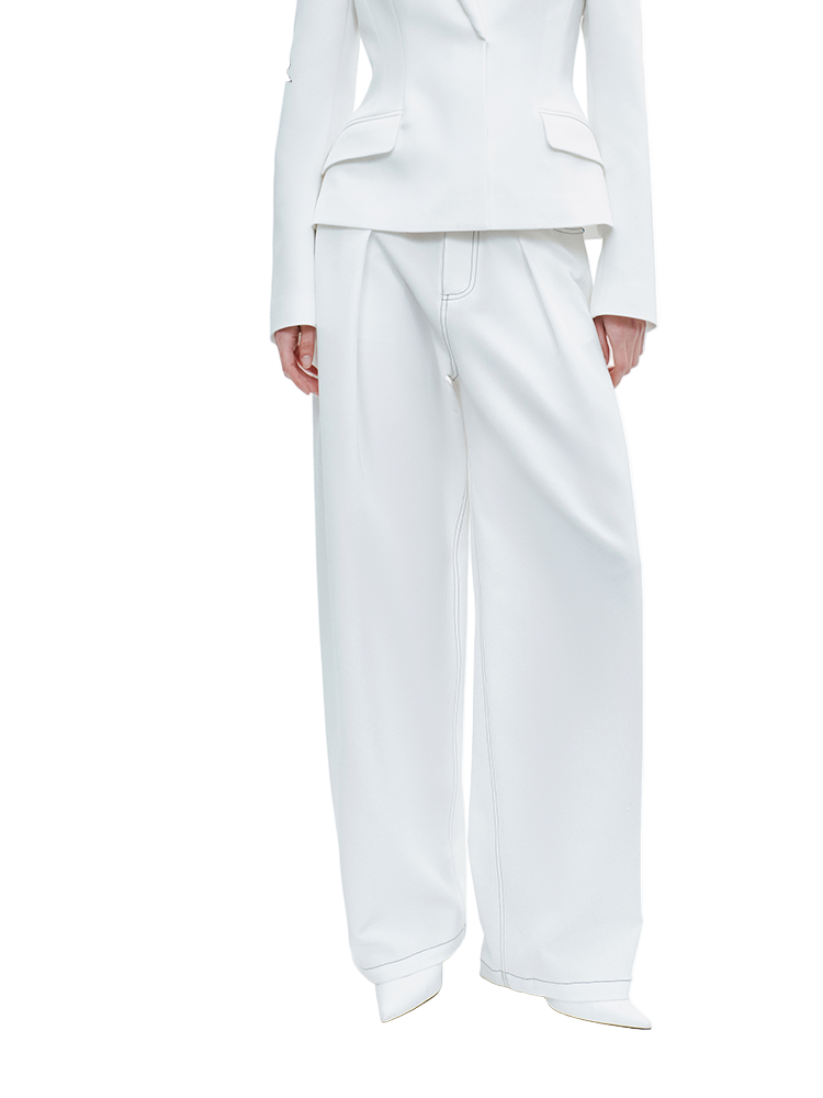 YES BY YESIR | Scimitar-Cut Loose White Slacks -NERISSA.