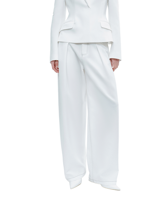 YES BY YESIR | Scimitar-Cut Loose White Slacks -NERISSA.