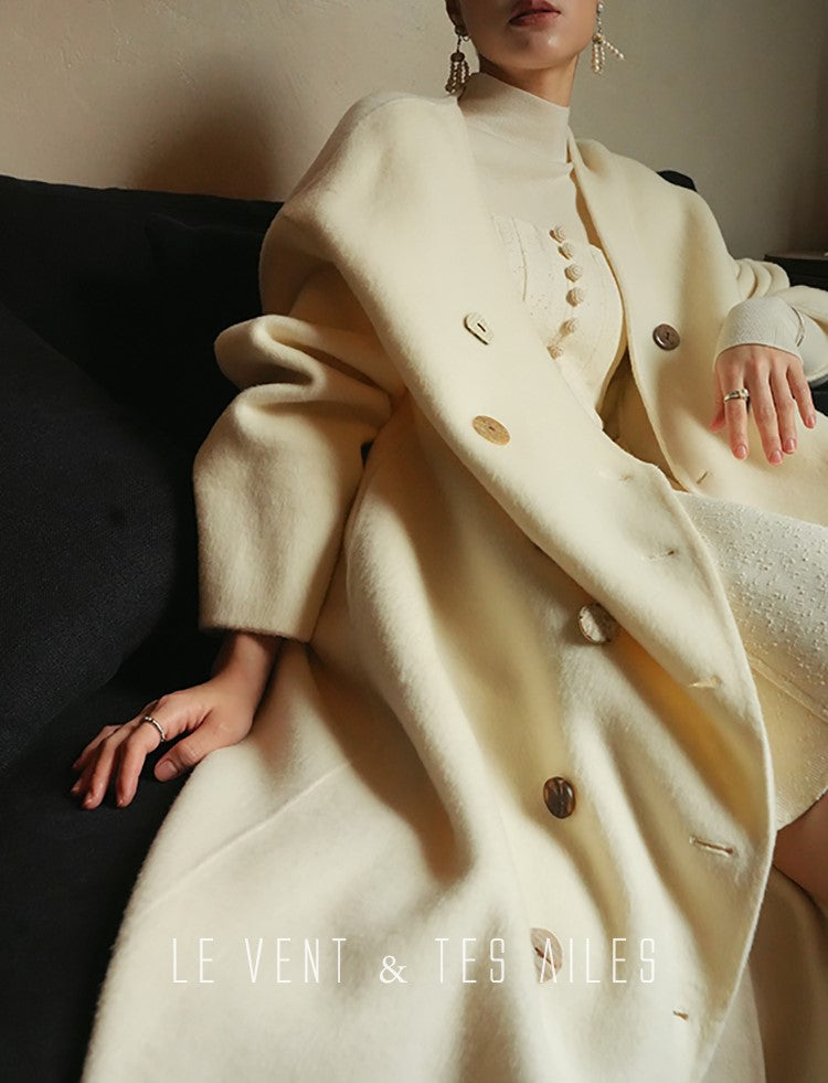 LE VENT&TES AILES Luxury winter camel hair tweed scarf jacket coat-ROSA.