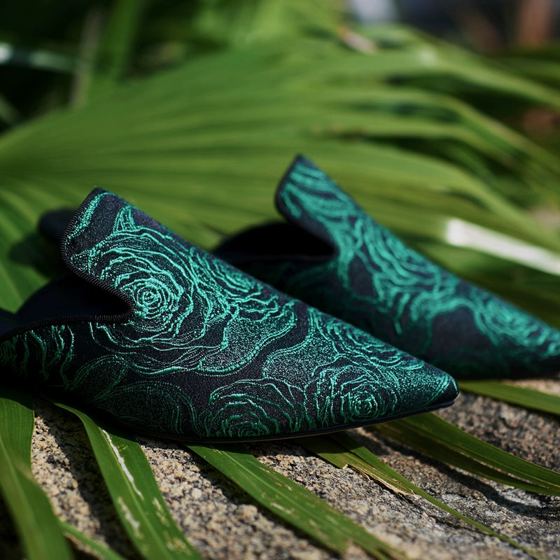 B-FEI vintage pointed flat green women's mule -OPILE.