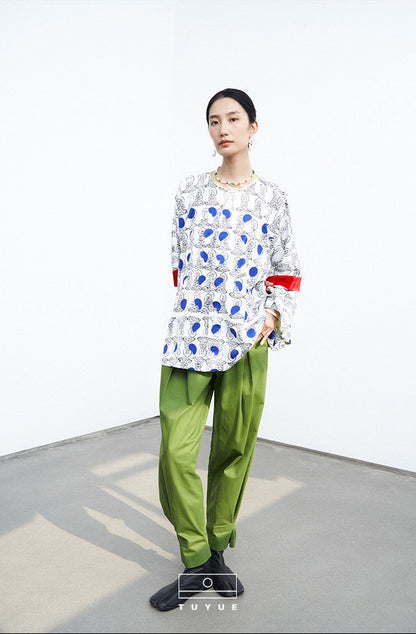 TUYUE  Green Cotton Casual Silhouette Leggings Pants- BENITA.
