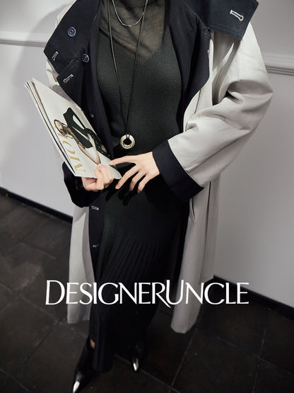 DGU "Ink World" gray long trench coat French loose high-end commuter jacket - Josephina.