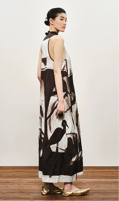 ZHUCHONGYUN flower manuscript sleeveless oriental cocoon dress-STORK.