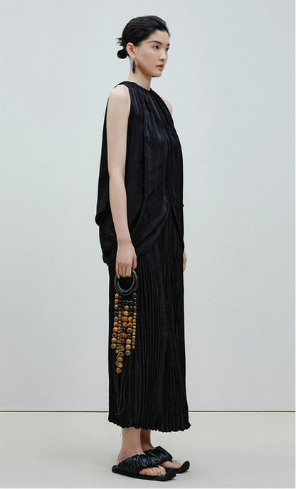 ZHUCHONGYUN  Black Jacquard Drawstring Lace-up Sleeveless Top-CHUG.