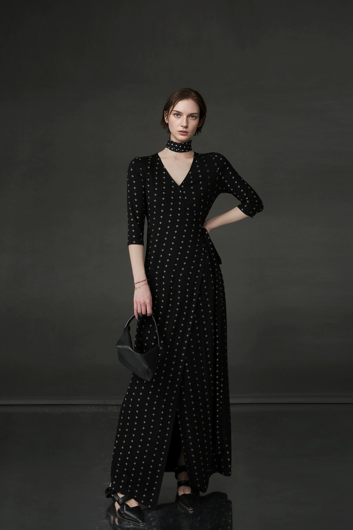 PIAOIN French Hepburn style slim lace-up design goddess long dress-T-AURORA.