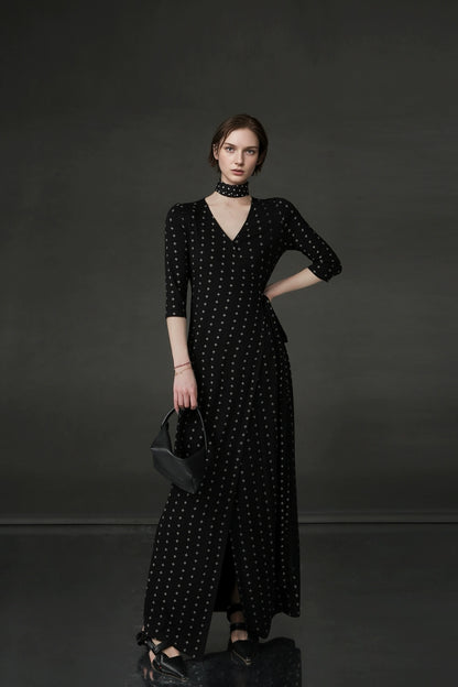 PIAOIN French Hepburn style slim lace-up design goddess long dress-T-AURORA.
